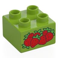 Деталь LEGO Duplo Brick 2 x 2 with Strawberries Print, Лайм