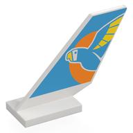 Деталь LEGO Tail Shuttle with Medium Azure Parrot, Yellow Beak, Wings on Orange Sun, Medium Azure Background print, Белый