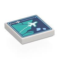 Деталь LEGO Tile 2 x 2 with Computer Screen, Map, Dark Blue Sea, Dark Turquoise Land, White Airplane print, Белый