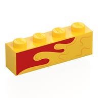 Деталь LEGO Brick 1 x 4 with Yellow Splotch/Wave on Red Background print, Желтый