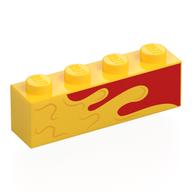 Деталь LEGO Brick 1 x 4 with Yellow Splotch/Wave on Red Background print, Желтый