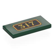 Деталь LEGO Tile 2 x 4 with Train Sign, Gold '317', Border on Black Background print, Темно-зеленый