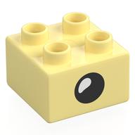 Деталь LEGO Duplo Brick 2 x 2 with Eye with White Teardrop Spot Print, Ярко-светло-желтый
