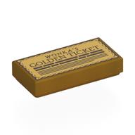 Деталь LEGO Tile 1 x 2 with 'WONKA's GOLDEN TICKET' print, Жемчужно-золотой