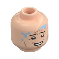 Деталь LEGO Minifig Head Dennis Nedry, Black Eyebrows, Cheek Lines, Worried, Bright Blue Water Splotches / Scared, Dark Blue Venom Splotches, Светлый телесный