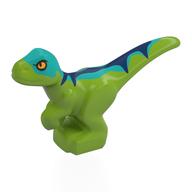 Деталь LEGO Animal, Dinosaur, Raptor, Baby with Yellow Eyes, Dark Turquoise/Dark Blue Back print, Лайм
