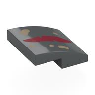 Brick Curved 2 x 2 x 2/3 with Dark Red Stripe, Dark Tan Markings print
