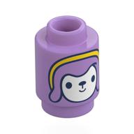 Brick Round 1 x 1 Open Stud with Doll, White Face, Lavender Hair, Yellow Band print