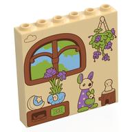 Деталь LEGO Panel 1 x 6 x 5 with Nougat Window, Green Tree, Medium Blue Sky, Cabinet with Potted Plants, Hanging Plant, Kangaroo print, Песочный