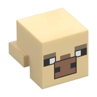 Деталь LEGO Minifig Head Special, Cube with Rear Ledge with Pixelated Black/Dark Tan Eyes, Medium Nougat Nose print (Cow), Песочный
