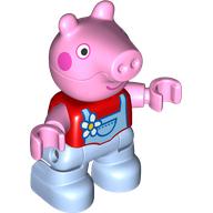Деталь LEGO Duplo Figure Child, Pig with Dark Pink Cheeks, Flower, Bright Light Blue Overall print (Peppa Pig), Красный