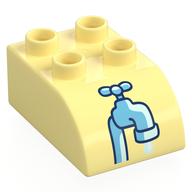 Деталь LEGO Duplo Brick 2 x 3 with Curved Top with Faucet print, Ярко-светло-желтый