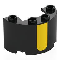 Деталь LEGO Cylinder Half 2 x 4 x 2 with 1 x 2 Cutout with Yellow Stripes print, Черный