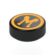 Деталь LEGO Tile Round 1 x 1 with Bright Light Orange Circle, 'M' print, Черный
