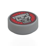 Деталь LEGO Tile Round 1 x 1 with Silver Tiger on Red Background print, Светлый сине-серый