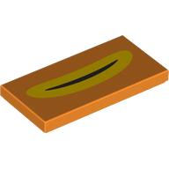 Деталь LEGO Tile 2 x 4 with Blakc Curved Line with Yellow Outline (Mouth) Print, Оранжевый