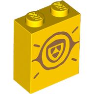 Деталь LEGO Brick 1 x 2 x 2 with Dark Tan Skye Symbol print, Желтый