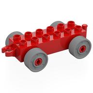Деталь LEGO Duplo Car Base 2 x 6 with Open Hitch End and Light Bluish Gray Wheels with Fake Bolts, Красный