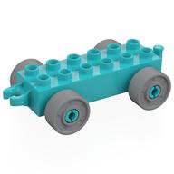 Деталь LEGO Duplo Car Base 2 x 6 with Open Hitch End and Light Bluish Gray Wheels with Fake Bolts, Средне-лазурный