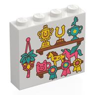 Деталь LEGO Brick 1 x 4 x 3 with Trophies, Horses, Ribbons, Hanging Plant print, Белый