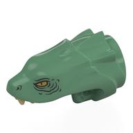 Деталь LEGO Animal / Creature Body Part, Snake / Dragon Head Upper Jaw with 3 Ridges with Yellow Eyes, Tan Fangs print, Песочно-зеленый