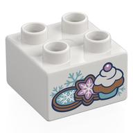 Деталь LEGO Duplo Brick 2 x 2 with Cupcake, Cookies with Snow Flakes print, Белый