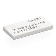 Деталь LEGO Tile 2 x 4 with 'June 30', 'It was a dark and stormy night.' print, Белый