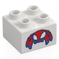 Деталь LEGO Duplo Brick 2 x 2 with Red/Blue Spider-Bot print, Белый