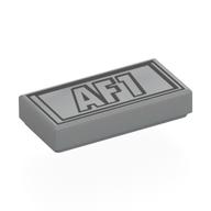 Деталь LEGO Tile 1 x 2 with Black 'AF1' in Rectangle print, Светлый сине-серый