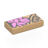 Деталь LEGO Tile 1 x 2 with Dark Pink Flower, Tattoo print, Теплый песочный