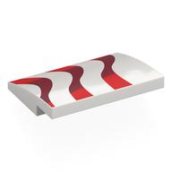 Деталь LEGO Brick Curved 4 x 3 x 2/3 No Studs with Red/Dark Red Wavy Flag Stripes print, Белый