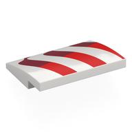 Деталь LEGO Brick Curved 4 x 3 x 2/3 No Studs with Red/Dark Red Wavy Flag Stripes print, Белый