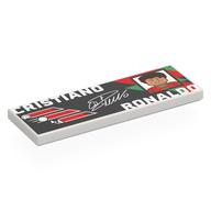 Деталь LEGO Tile 2 x 6 with Black Background, Red/Green Shapes, 'CRISTIANO RONALDO', Portrait print, Белый