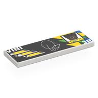 Деталь LEGO Tile 2 x 6 with Black Background, Yellow/Green Shapes, 'VINI JR', Portrait print, Белый