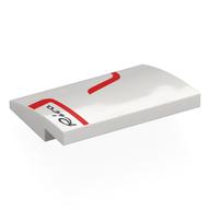 Деталь LEGO Brick Curved 4 x 3 x 2/3 No Studs with Red Lines, Black 'Riva' print, Белый