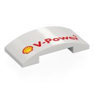 Деталь LEGO Brick Curved 4 x 2 Double with Red Shell 'V-Power' print, Белый