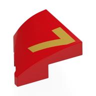 Деталь LEGO Brick Wedged, Curved 2 x 2 with Stud Notch Right with Gold '7' print, Красный