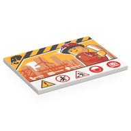 Деталь LEGO Tile 6 x 8 with Construction Site Sign, Black Mammoth, Minifig with Construction Hat, Warning Sings print, Белый