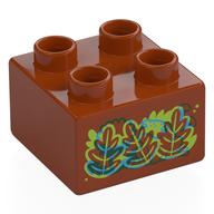 Деталь LEGO Duplo Brick 2 x 2 with Red, Blue, Lime Leaves, Hidden Picture print, Темно-оранжевый