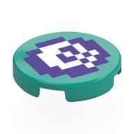 Деталь LEGO Tile Round 2 x 2 with White/Dark Purple Pixelated Skull print, Темно-бирюзовый