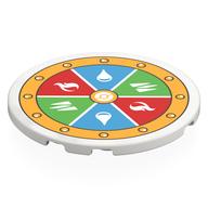 Tile Round 6 x 6 with Selection Wheel, Water Drop on Blue, Grass On Green, Flame on Red, Bright Light Orange Border print