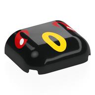 Деталь LEGO Brick Round, Curved Triple 3 x 4 x 1 with 2 x 2 x 2/3 Bottom Cutout with Red/White Eyes, Yellow Oval Nose print, Черный
