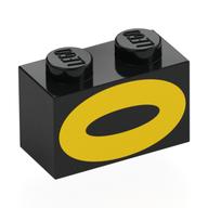Деталь LEGO Brick 1 x 2 with Yellow Oval print, Черный