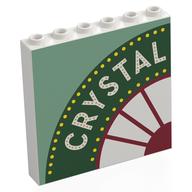 Деталь LEGO Panel 1 x 6 x 5 with White 'CRYSTAL' on Dark Green Circle, White/Dark Red Window, Sand Green Background print, Белый