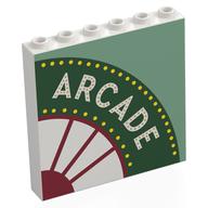 Panel 1 x 6 x 5 with White 'ARCADE' on Dark Green Circle, White/Dark Red Window, Sand Green Background print