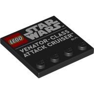 Деталь LEGO Plate Special 4 x 4 with Studs on One Edge with 'LEGO STAR WARS', 'VENATOR-CLASS ATTACK CRUISER' print, Черный