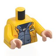 Деталь LEGO Torso, Rain Coat, Jurassic Park Logo on Back, Sand Blue Jacket, Dark Blue Shirt, ID Badge print, Yellow Arms, Light Nougat Hands, Желтый