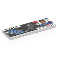 Деталь LEGO Tile 2 x 6 with Black Background, Blue/Red Shapes, 'KYLIAN MBAPPE', Portrait print, Белый