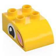 Деталь LEGO Duplo Brick 2 x 3 with Curved Top with Squinting Eye, Dark Orange/Bright Pink Ear print, Желтый