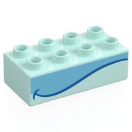 Деталь LEGO Duplo Brick 2 x 4 with Blue/Bright Light Blue Whale Mouth print, Светлый морской волны